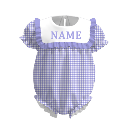 Summer Muti-Colors Plaid Custom Name Embroidery Romper
