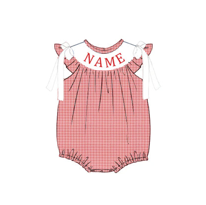 Smocked July 4th Kids Collection – Embroidered Red Plaid Custom Name Outfits
