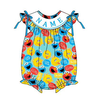 Smocked SESAME STREET Kids Collection – Embroidered Blue Custom Name Outfits