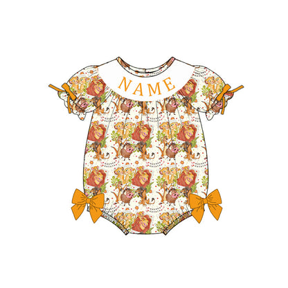 Girls Smocked Embroidery Outfit Set – Personalized Name Cartoon Lion Collection Dress, Romper & Matching Sets