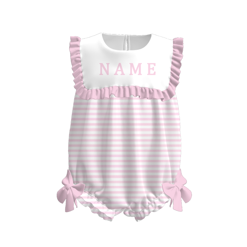 Personalized Sister Matching Outfits – Baby Girl Bubble Romper & Toddler Dress with Name, Pink Stripe Ruffle Outfit for Sisters