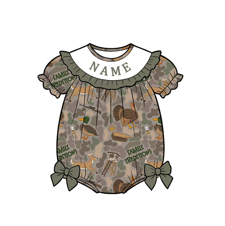 Personalized Hunting Collection | Custom Name Camo Dress, Bubble Romper, Jon Jon & Boys Outfit