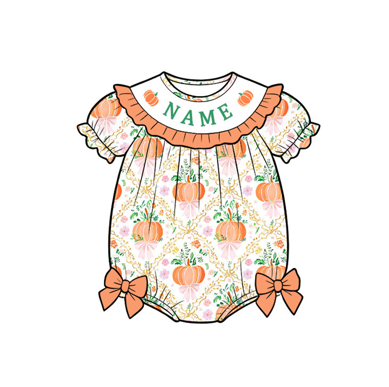 Kids Personalized Pumpkin Embroidery Collection | Custom Name Halloween Outfit | Dress, Bubble Romper, Jon Jon & Boys Set
