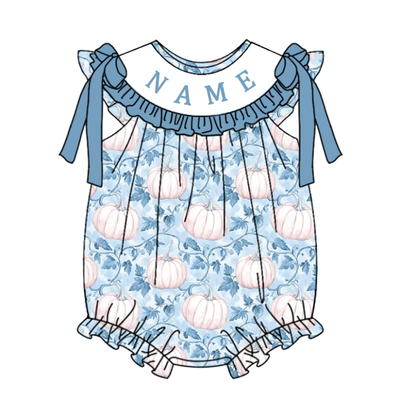 Personalized Blue Pumpkin Collection | Custom Name Dress Set, Bubble Romper, Jon Jon & Longall