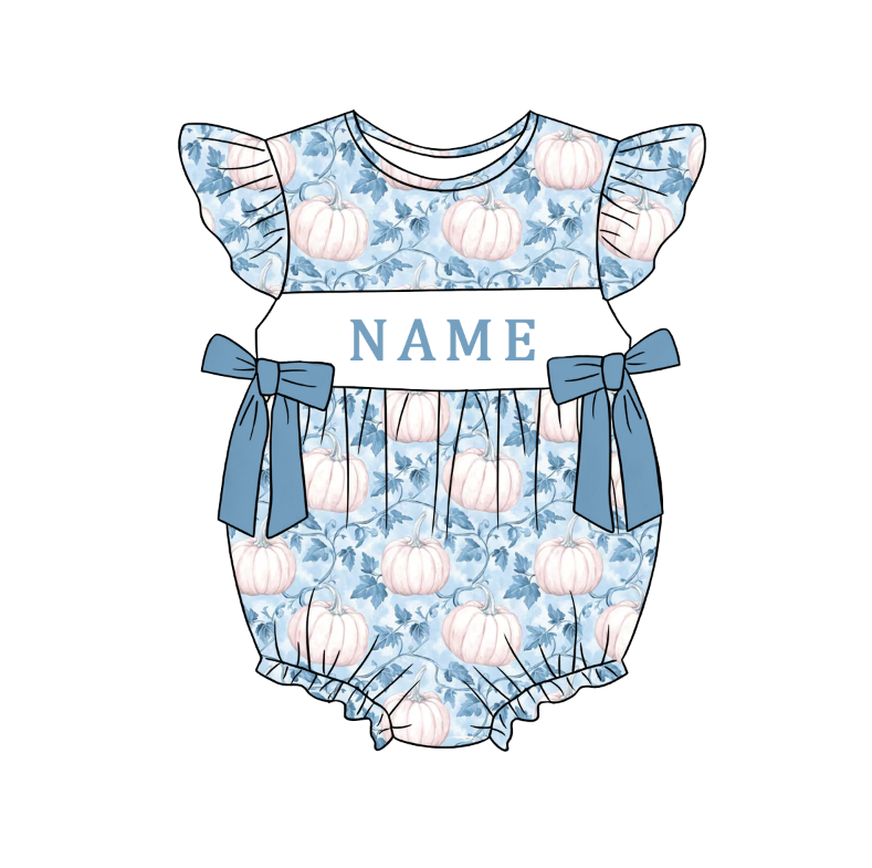 Personalized Blue Pumpkin Collection | Custom Name Dress Set, Bubble Romper, Jon Jon & Longall