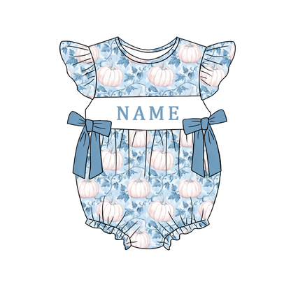 Personalized Blue Pumpkin Collection | Custom Name Dress Set, Bubble Romper, Jon Jon & Longall