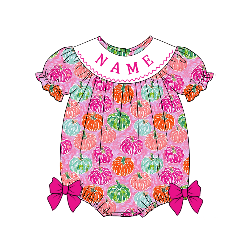 Personalized Halloween Pumpkin Smocked Collection | Custom Embroidered Name Baby & Toddler Boutique Outfit