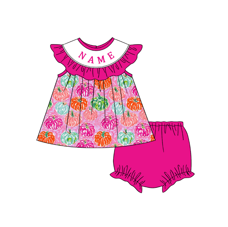 Personalized Halloween Pumpkin Smocked Collection | Custom Embroidered Name Baby & Toddler Boutique Outfit