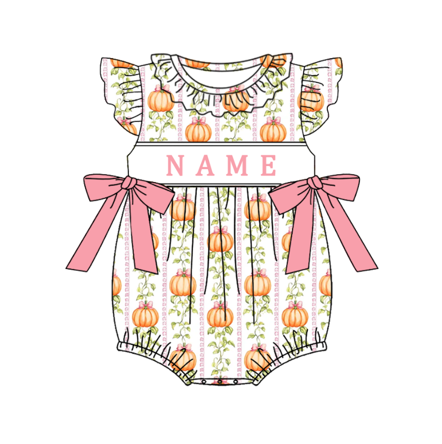 Personalized Pink Pumpkin Collection | Custom Name Dress, Bubble Romper & Bell Bottom Set
