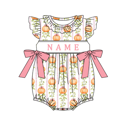 Personalized Pink Pumpkin Collection | Custom Name Dress, Bubble Romper & Bell Bottom Set