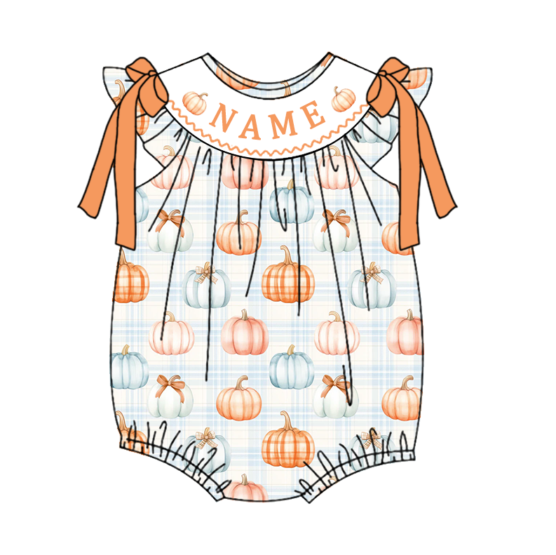Personalized Pastel Pumpkin Collection | Custom Name Dress, Bubble Romper & Bell Bottom Set