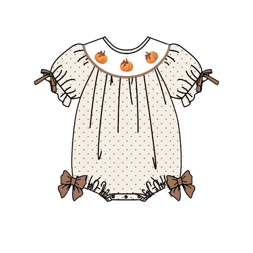 Girls Fall Pumpkin Smocked Embroidery Sibling Outfits – Thanksgiving Dress, Pants Set & Baby Romper