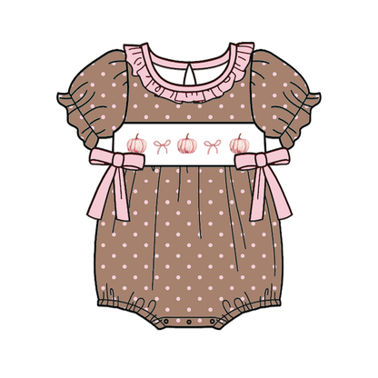 Fall Pumpkin Smocked Embroidered Girls Matching Collection – Dress, Pants Set & Baby Romper