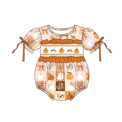 Fall Halloween Pumpkin Ghost Smock Embroidery Dress & Romper