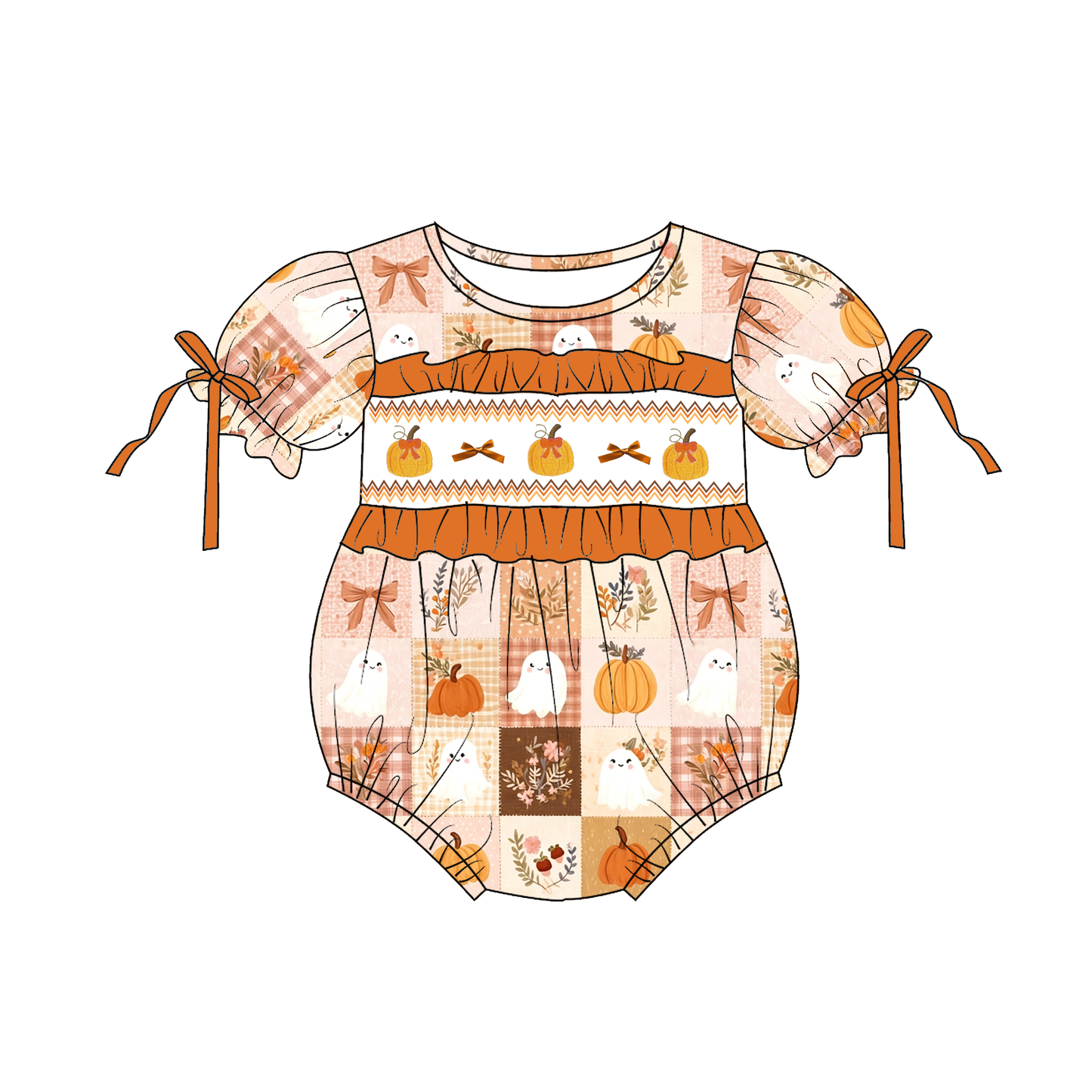 Fall Halloween Pumpkin Smock Embroidery Dress & Romper