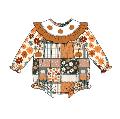 Girls Smocked Embroidery Collection | Boutique Pumpkin Patch Dress, Bubble Romper & Fall Outfit Set | Thanksgiving Toddler Clothing