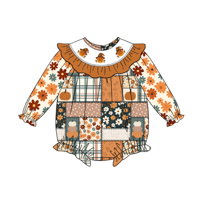 Fall Scarecrow Smocked Embroidered Kids Collection | Boutique Patchwork Plaid Dress, Romper & Boys Outfit | Autumn Harvest Clothing
