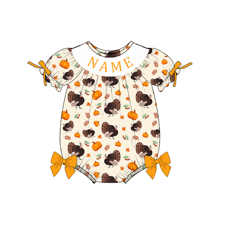 Personalized Smocked Embroidered Thanksgiving Collection | Custom Name Turkey & Pumpkin Boutique Outfit | Handmade Smocked Baby & Toddler Clothing