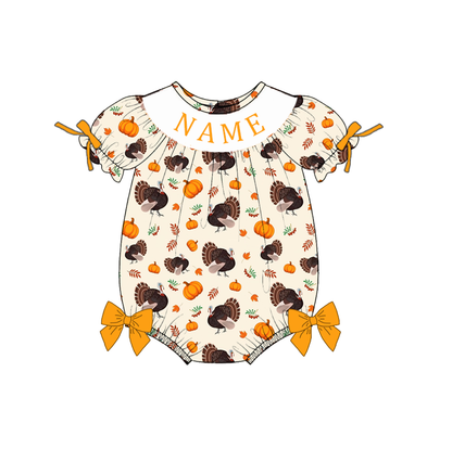 Personalized Smocked Embroidered Thanksgiving Collection | Custom Name Turkey & Pumpkin Boutique Outfit | Handmade Smocked Baby & Toddler Clothing