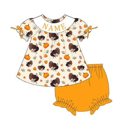 Personalized Smocked Embroidered Thanksgiving Collection | Custom Name Turkey & Pumpkin Boutique Outfit | Handmade Smocked Baby & Toddler Clothing