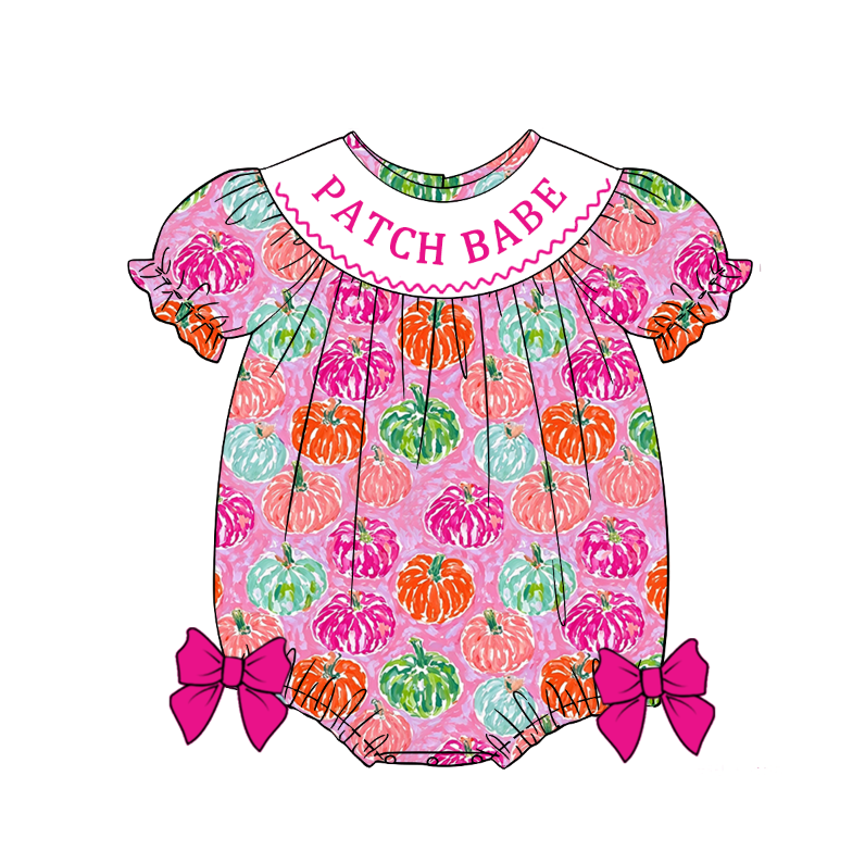 PATCH BABE Pumpkin Smocked Embroidered Girls Collection | Boutique Dress, Bloomer Set & Bubble Romper