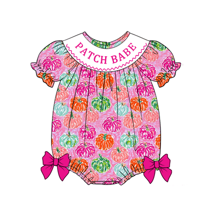 PATCH BABE Pumpkin Smocked Embroidered Girls Collection | Boutique Dress, Bloomer Set & Bubble Romper