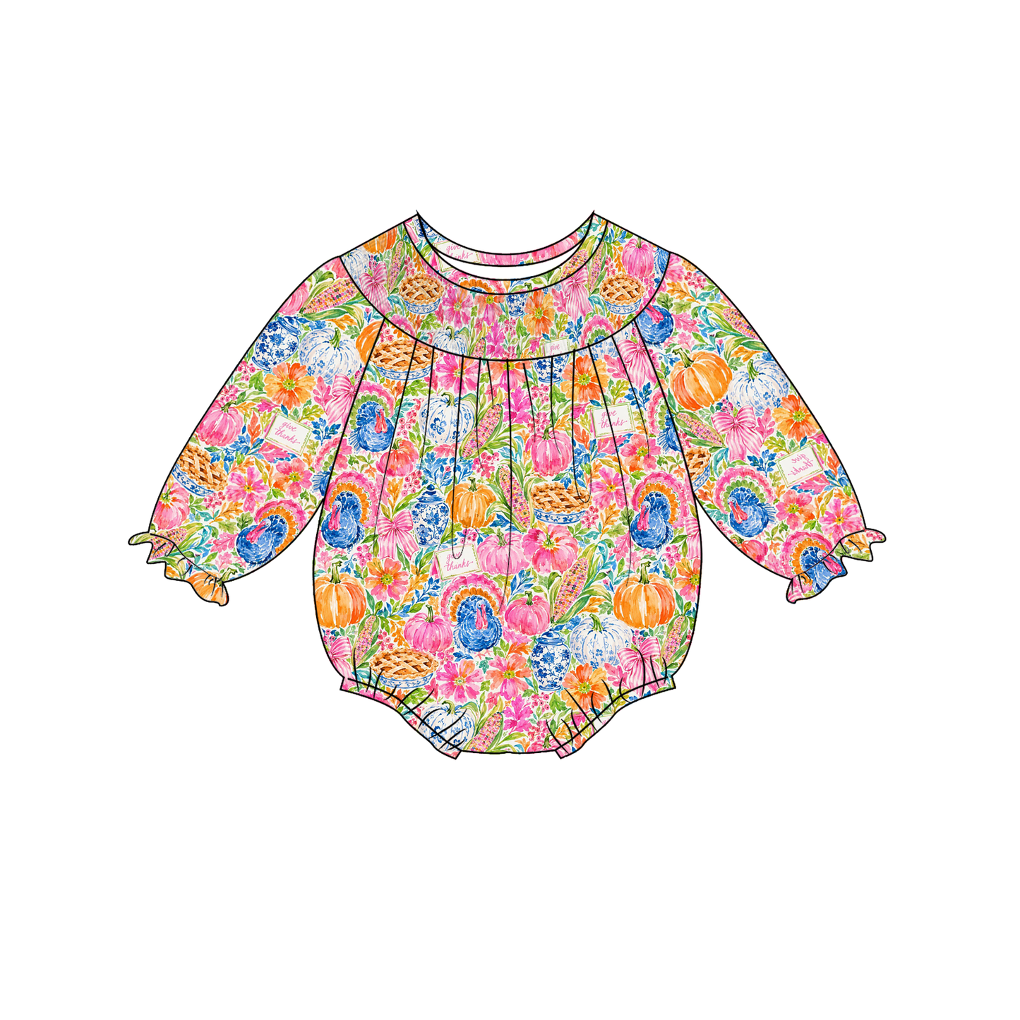 Baby Smocked Bubble Romper | Long Sleeve Floral Printed Infant Bodysuit | Fall Holiday Collection | Boutique Baby Outfit