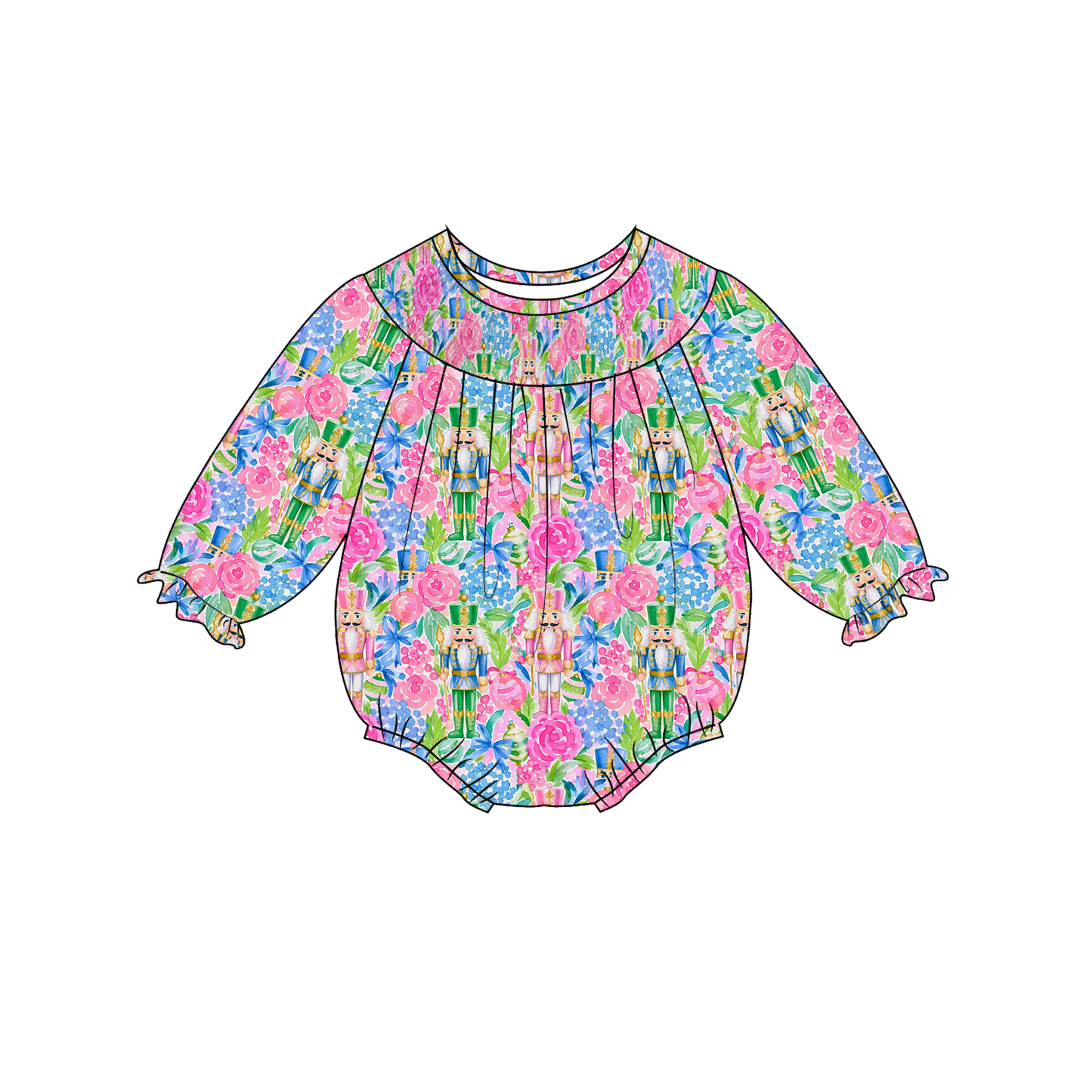 Baby Smocked Bubble Romper | Long Sleeve Floral Printed Infant Bodysuit | Fall Holiday Collection | Boutique Baby Outfit