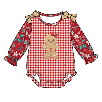 Christmas Gingerbread Embroidery Sister Matching Outfits – Girls Dress & Baby Romper