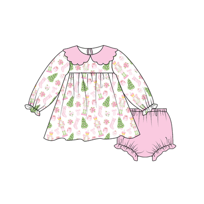Pink Nutcracker Christmas Girls Matching Bloomer & Ruffle Pant Set