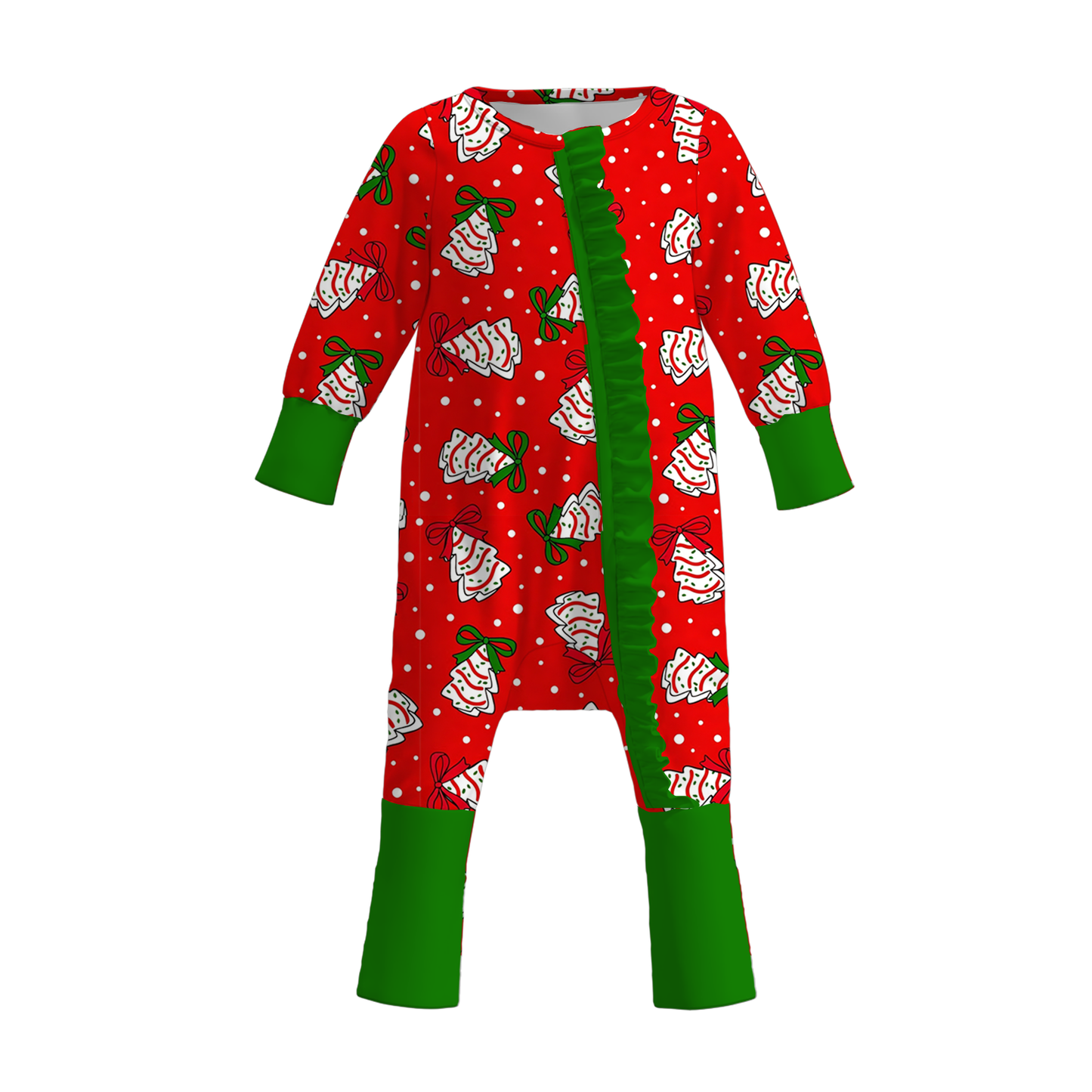 Christmas Matching Kids Pajama Collection – Holiday Tree Print Dress, Romper & Two-Piece Set