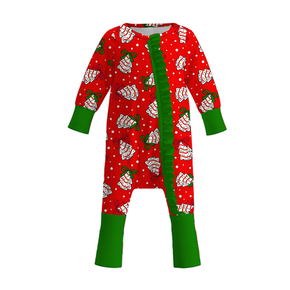Christmas Matching Kids Pajama Collection – Holiday Tree Print Dress, Romper & Two-Piece Set