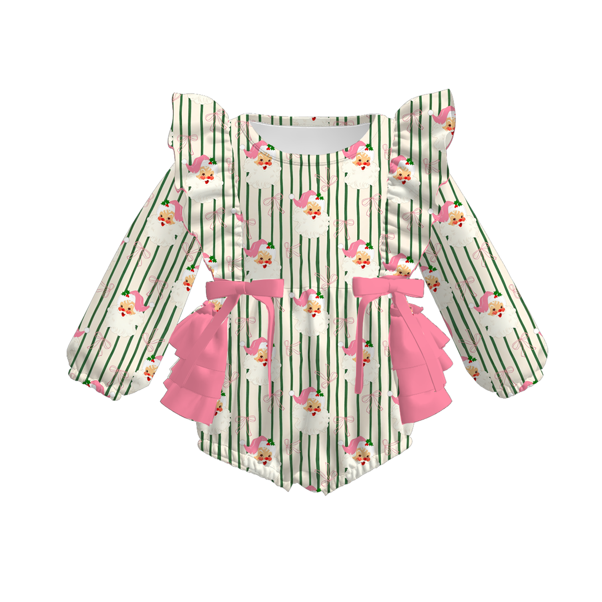 Christmas Santa Stripe Girls Dress, Romper & Pajama Set – Holiday Sibling Collection