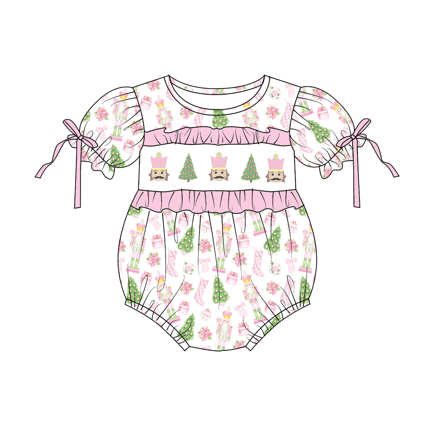 Pink Christmas Tree Smocked Embroidery Girls Holiday Outfits