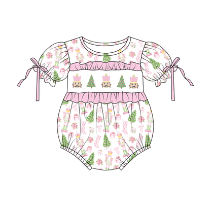 Pink Christmas Tree Smocked Embroidery Girls Holiday Outfits