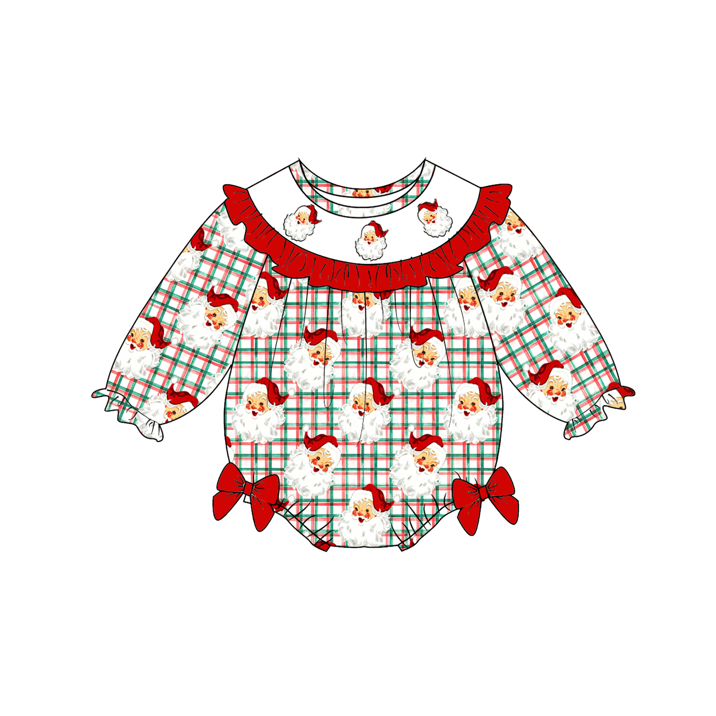 Christmas Santa Smocked Embroidery Sibling Matching Outfits