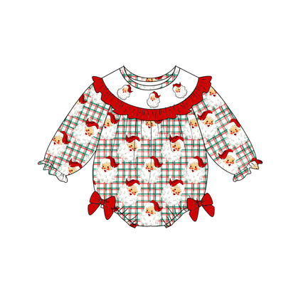 Christmas Santa Smocked Embroidery Sibling Matching Outfits