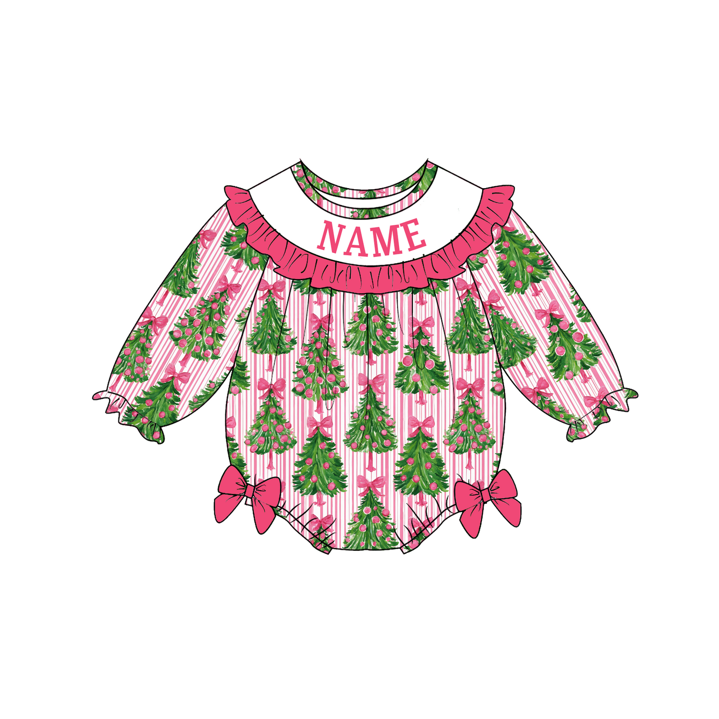 Personalized Christmas Tree Smocked Sibling Outfit – Girls Dress & Baby Romper