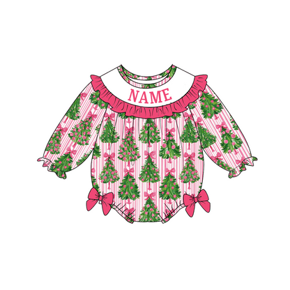 Personalized Christmas Tree Smocked Sibling Outfit – Girls Dress & Baby Romper