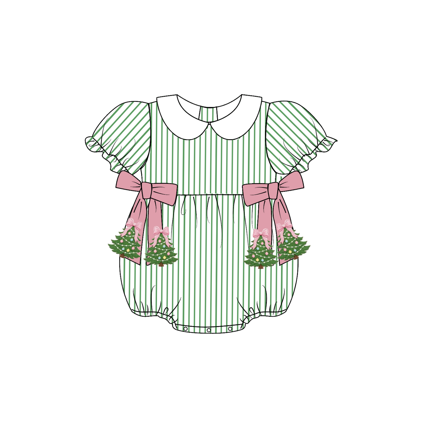 Christmas Tree Embroidered Sibling Matching Collection – Girls Dress, Romper & Two-Piece Sets, Boys Outfit & Sleeveless Romper