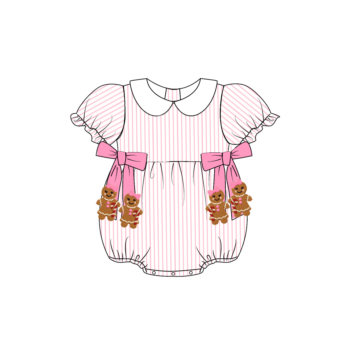 Pink Gingerbread Christmas Girls Matching Dress, Romper & Ruffle Pant Set