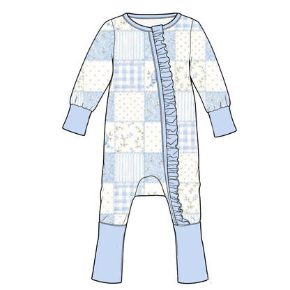 Christmas Blue & Pink Patchwork Family Matching Collection – Girls Dress, Romper, Skirt & Flare Pant Sets, Women’s Maxi Dress