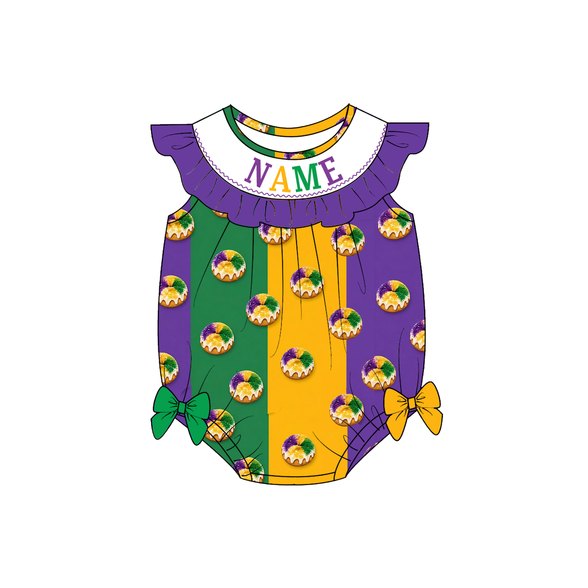 Personalized Mardi Gras Smocked Embroidery Sibling Outfits – Girls Dresses, Baby Rompers & Boys Set