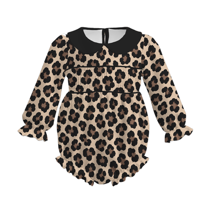 Girls Leopard Print Smocked Dress & Baby Romper – Matching Sister Outfit