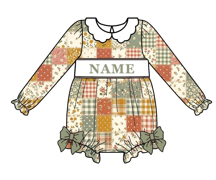 Personalized Girls Fall Floral Smocked Dress & Baby Romper – Custom Name Embroidery Long Sleeve Sister Matching Outfits