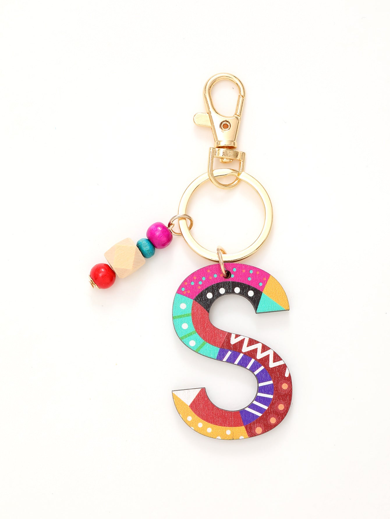 Colorful Wooden Bead Initial Keychain – 26 Letters, Back-to-School