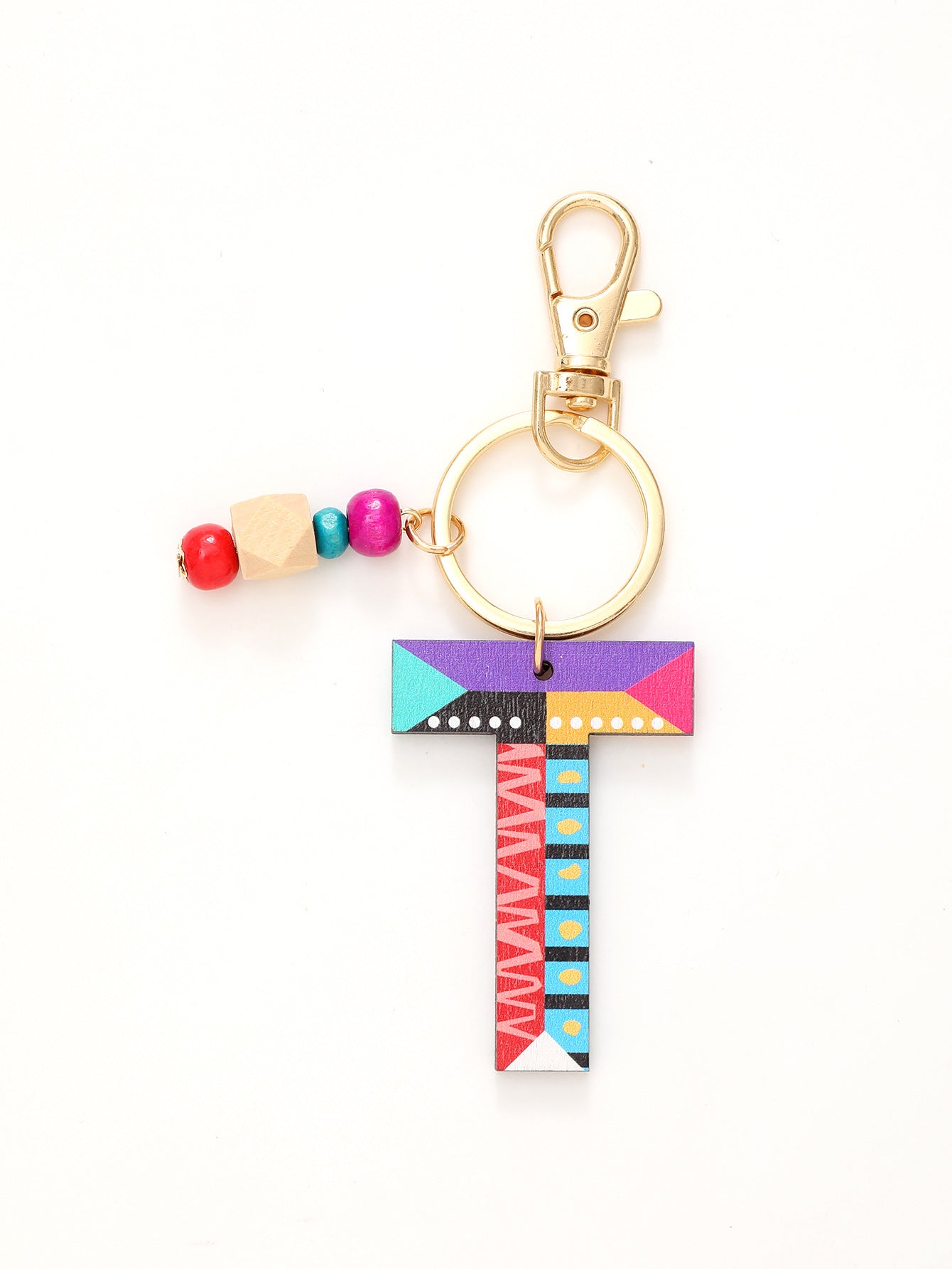 Colorful Wooden Bead Initial Keychain – 26 Letters, Back-to-School