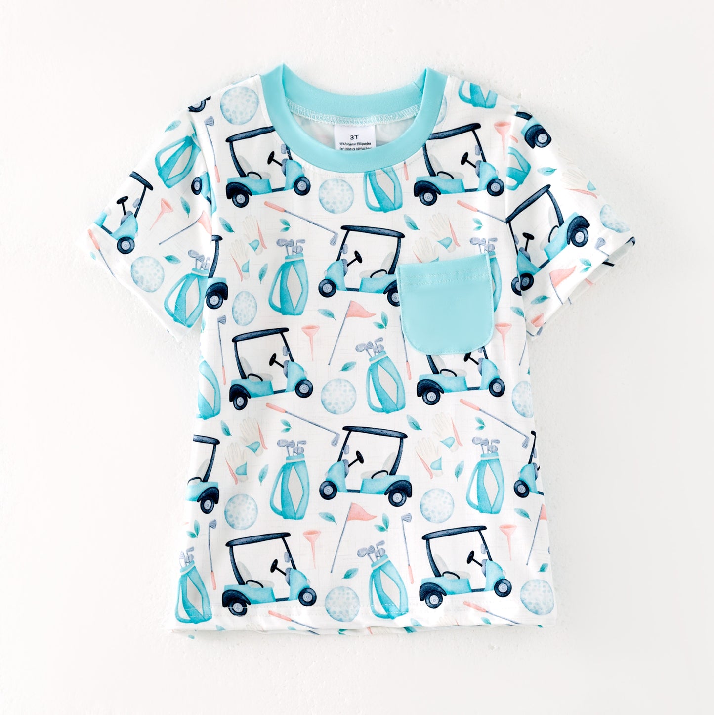 Boys Summer Golf Print Pocket Short Sleeves T-Shirt