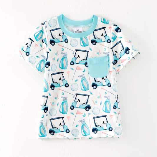 Boys Summer Golf Print Pocket Short Sleeves T-Shirt