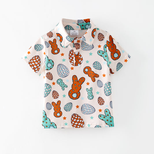 Boys Easter Bunny Eggs White Short Sleeves Shirt